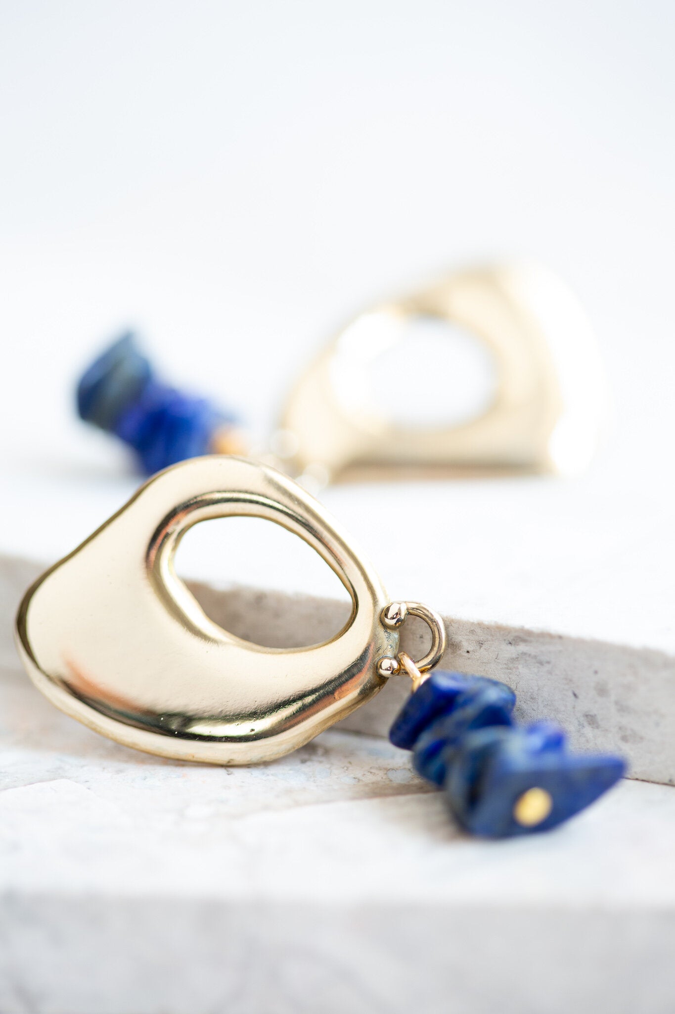 Abstract Earrings in Brass with Lapis Lazuli - Be. Alice