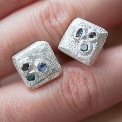 Chunky Cufflinks in Sterling Silver with Cast-in-place Sapphire - Be. Alice