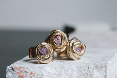 Layered Ring with Rough Sapphire -MADE TO ORDER- - Be. Alice